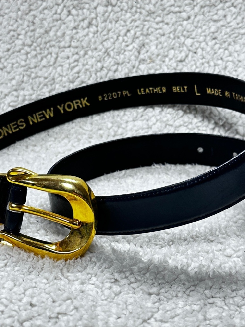 Jones New York Triple Gold Metal Keeper Navy Leather Belt, L - Picture 5 of 6